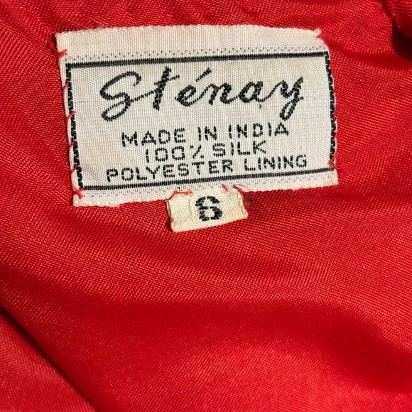 80s SILK RED SEQUIN BODYCON SHORT SLEEVED COCKTAIL DRESS W JEWEL NECKLINE STENAY - Picture 13 of 13